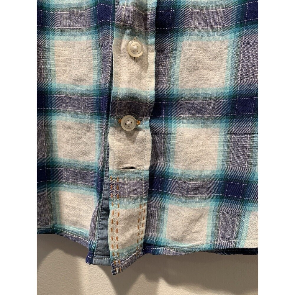 Boss Orange Hugo Boss Turn Back Cuffs S Blue/White Plaid Cotton Linen Blend - Picture 15 of 16